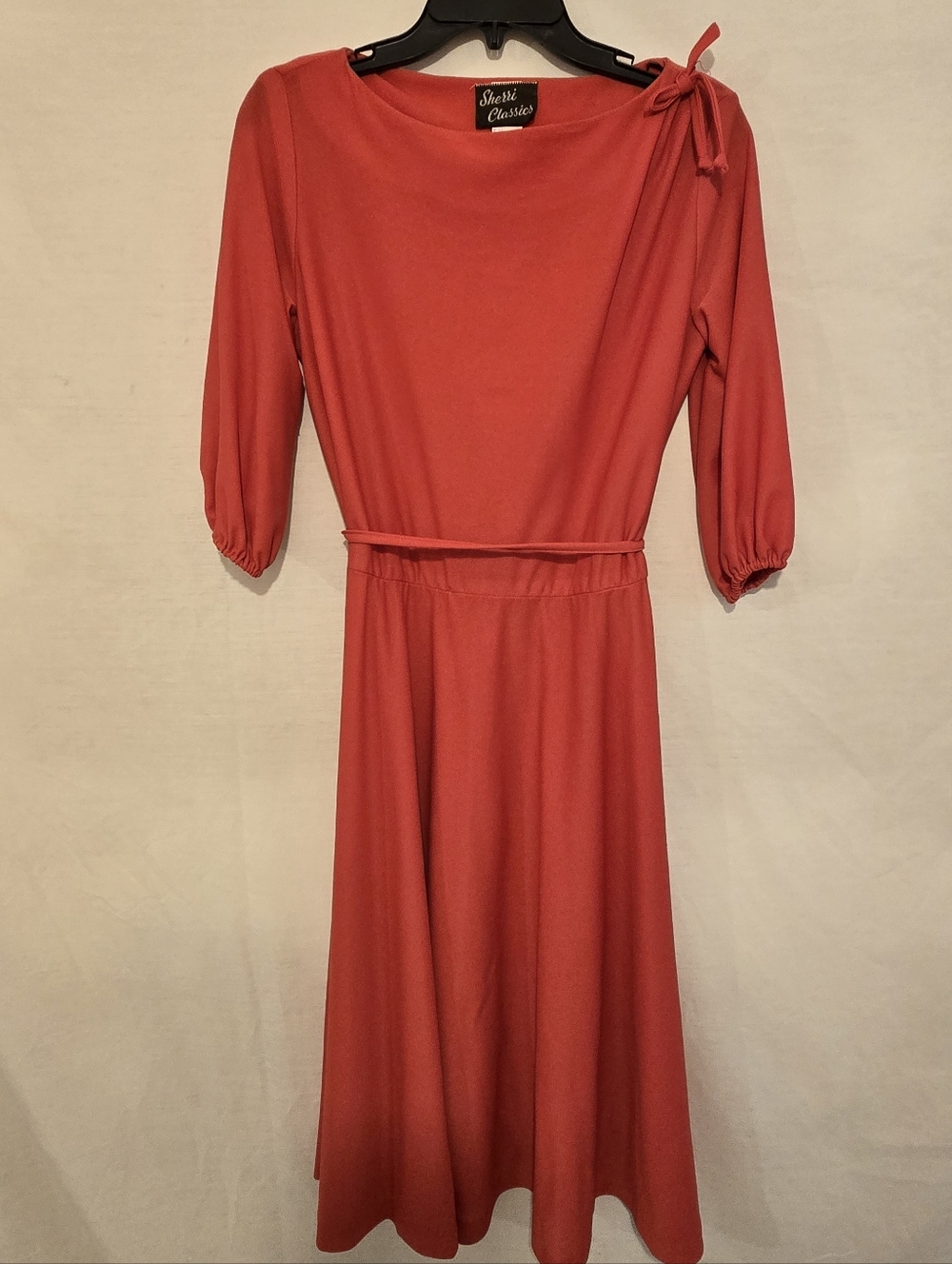 Vintage Sherri Classics Flowy Red Tie Dress Size 12 Measuments Below